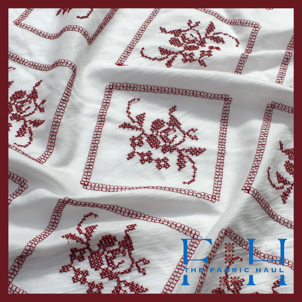 Timeless Rose Lace Fabric - 1 mtr (Red)