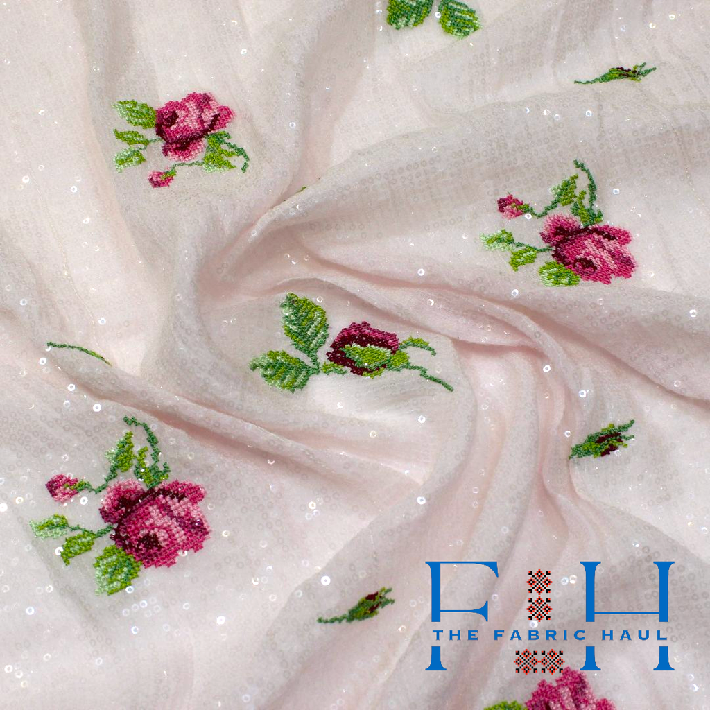 Falling Roses On Georgette - 1 mtr 