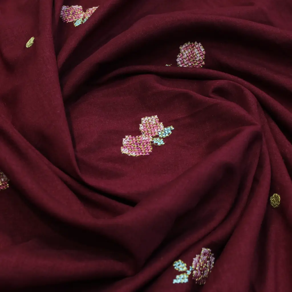 Silk 2 Leaf Butti Fabric - 3.5 mtr