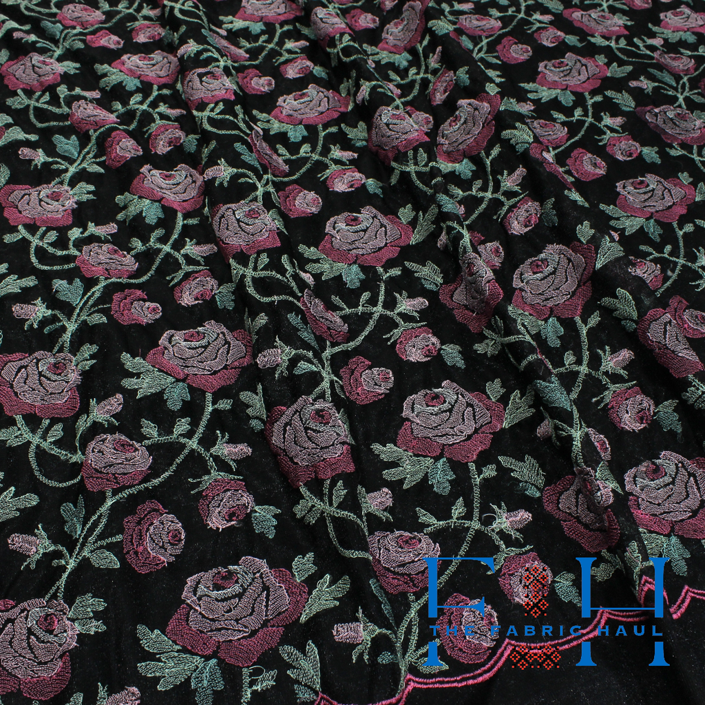 Full Roses Galore On Organza - 1 mtr