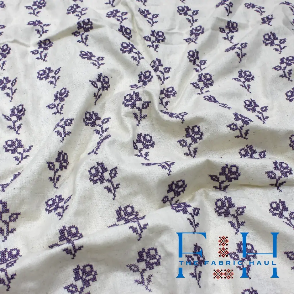 Phulkari Khadi Cotton - 1 mtr (Purple)