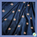 Navy Blue with Cross Stitch Round Roses 4 mtr