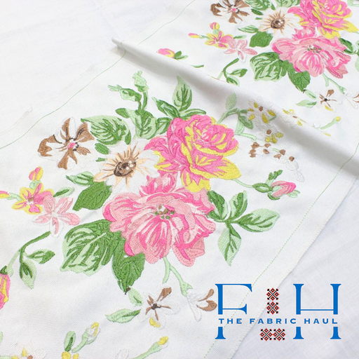 Rose Border On White Base - 2 mtr