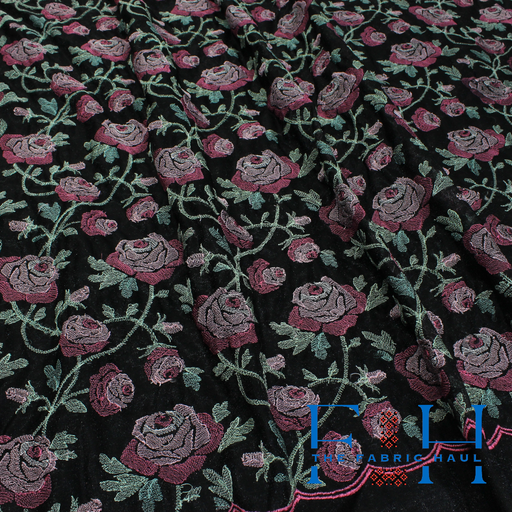 Full Roses Galore On Organza - 1 mtr