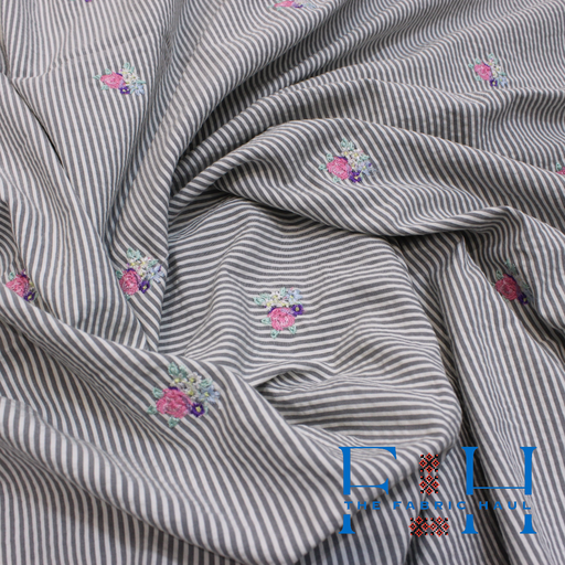 Striped Teeny Emb Roses - 3.5 mtrs