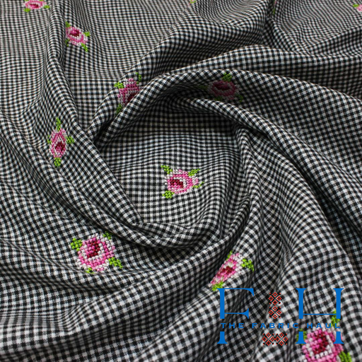 BW Check round Rose Fabric - 3.5 mtr