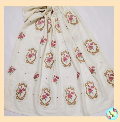Embroidery vintage rose in frame